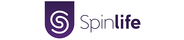Spinlife logo featuring a stylized white S inside a purple shield-like shape, followed by the word Spinlife in bold purple text, highlighting mobility and independence.