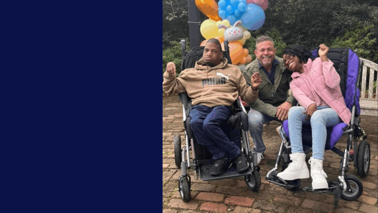 A group of people sitting in wheelchairs, sharing Jeremys Story.