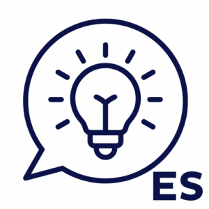 A speech bubble with a light bulb inside, symbolizing an idea or inspiration, features the letters ES in bold at the bottom right—highlighting Repair and In-Shop Service expertise.